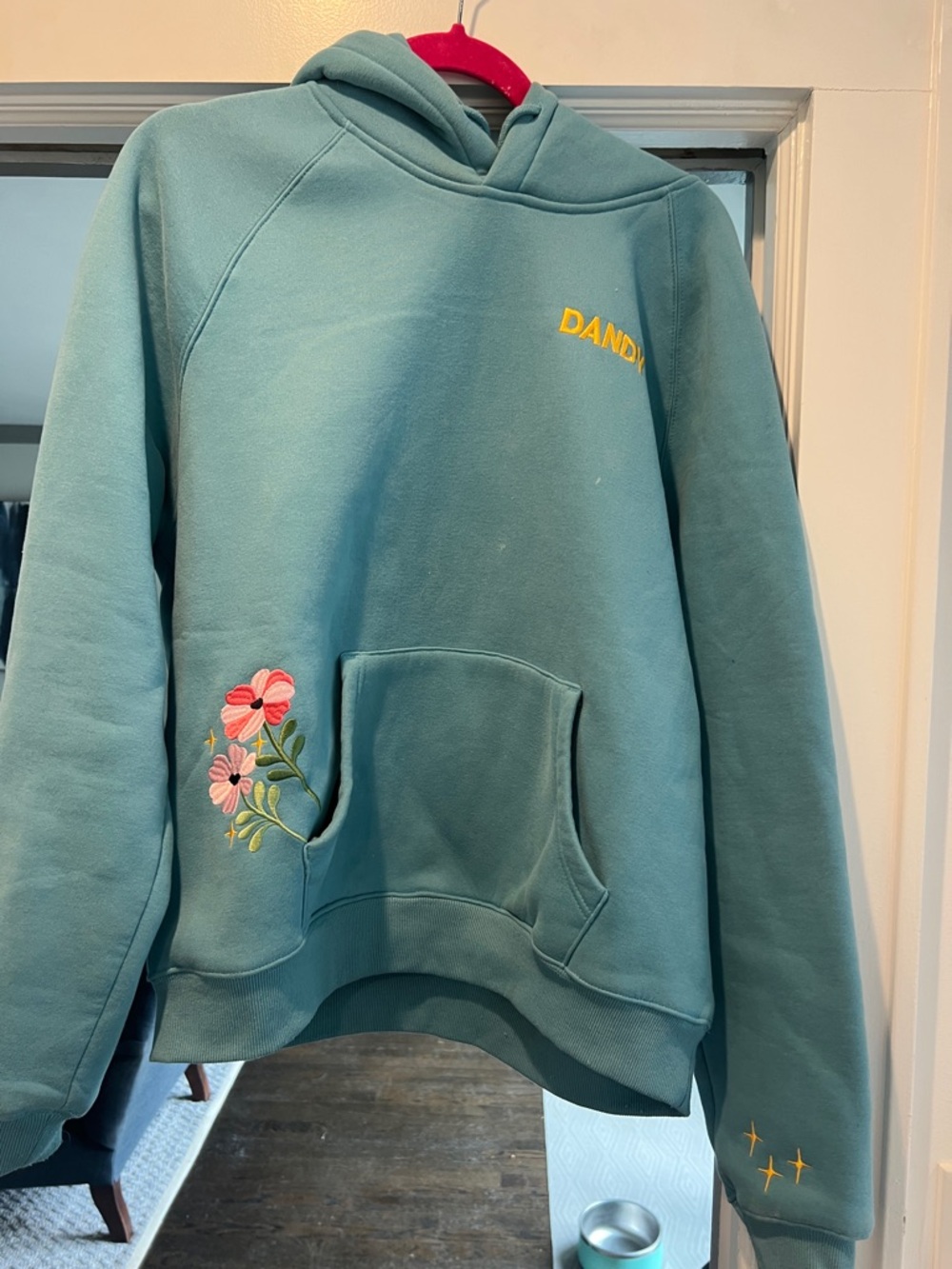 Teal Floral Embroidered Hoodie